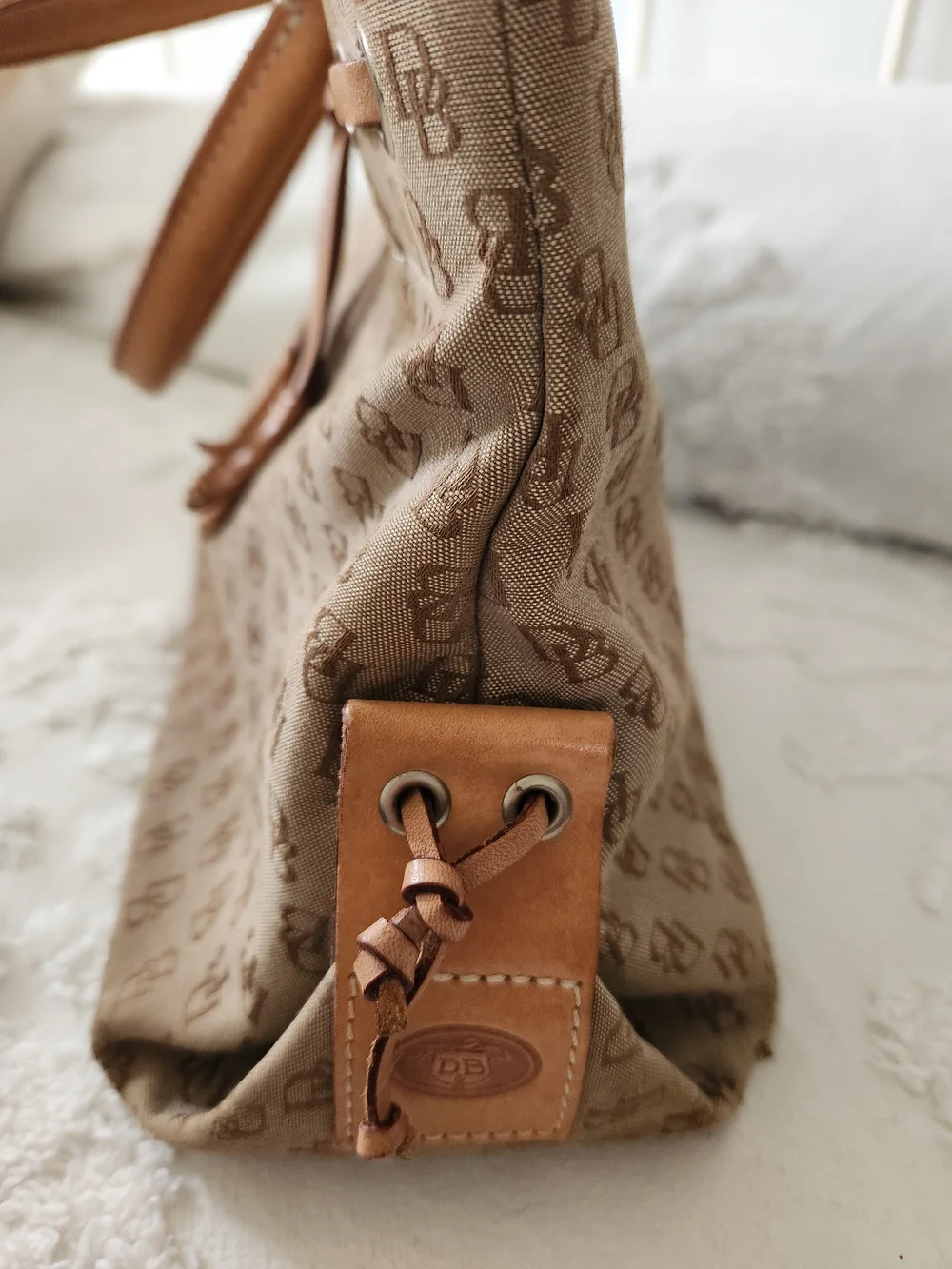 Dooney & Bourke Brown Canvas Tote with Leather Trim